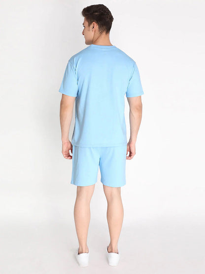 Sky Plain T Shirt Half Sleeve And Shorts With Pocket