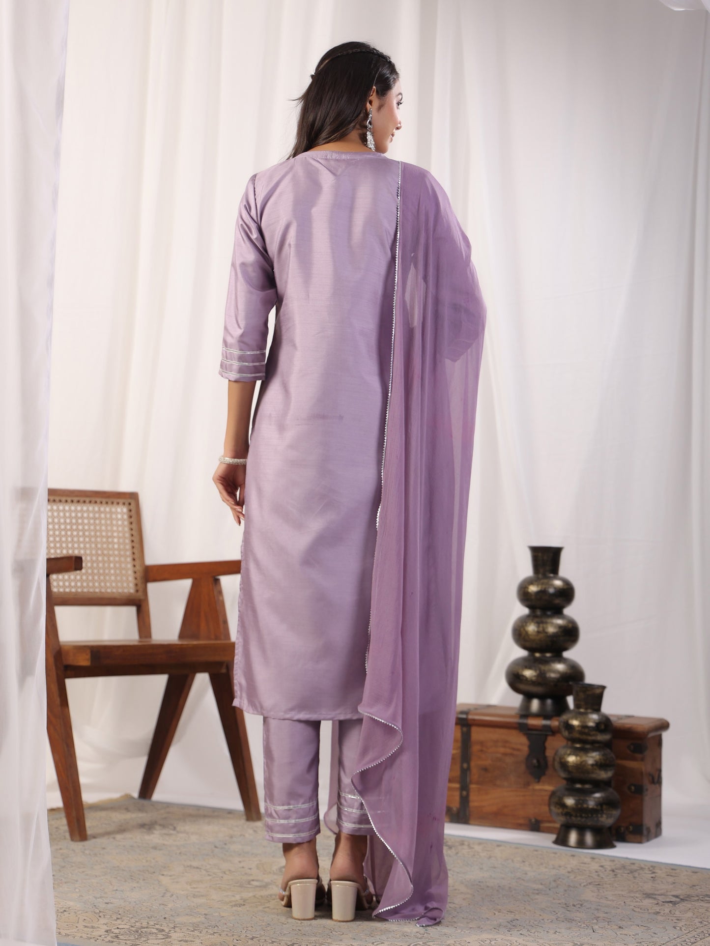 Embroidered Straight Kurta with Trousers & And Dupatta