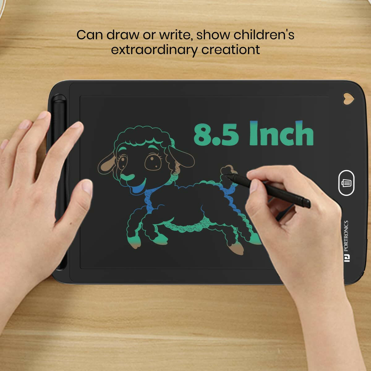 Portronics Ruffpad 8.5E Re-Writable LCD Writing Pad with Screen 21.5cm (8.5-inch) for Drawing, Playing, Handwriting Gifts for Kids & Adults, India's first notepad to save and share your child's first creatives via Ruffpad app on your Smartphone(Black) - My Store