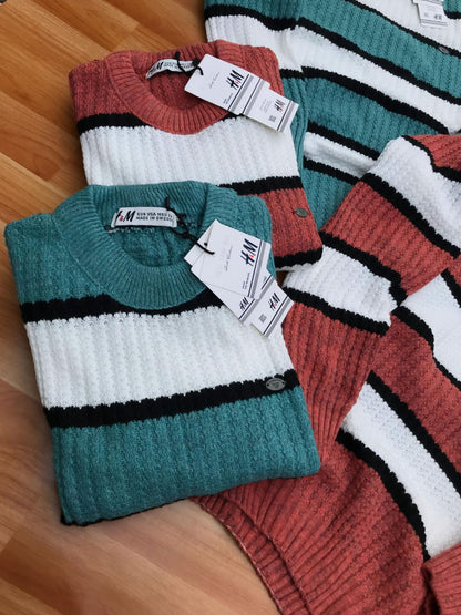 Premium H&M Men's Striped Cotton Knit Pullovers